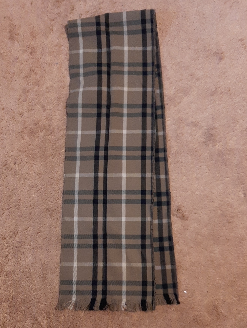 Plaid Fringe Scarf in Taupe and Black